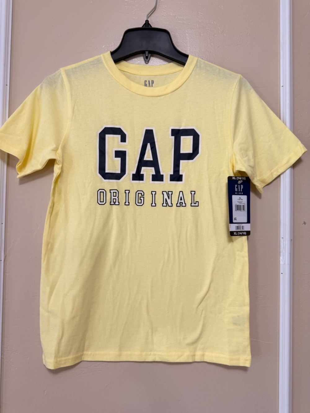 GAP Kids Lemon Yellow Tee with Navy Tag Accent